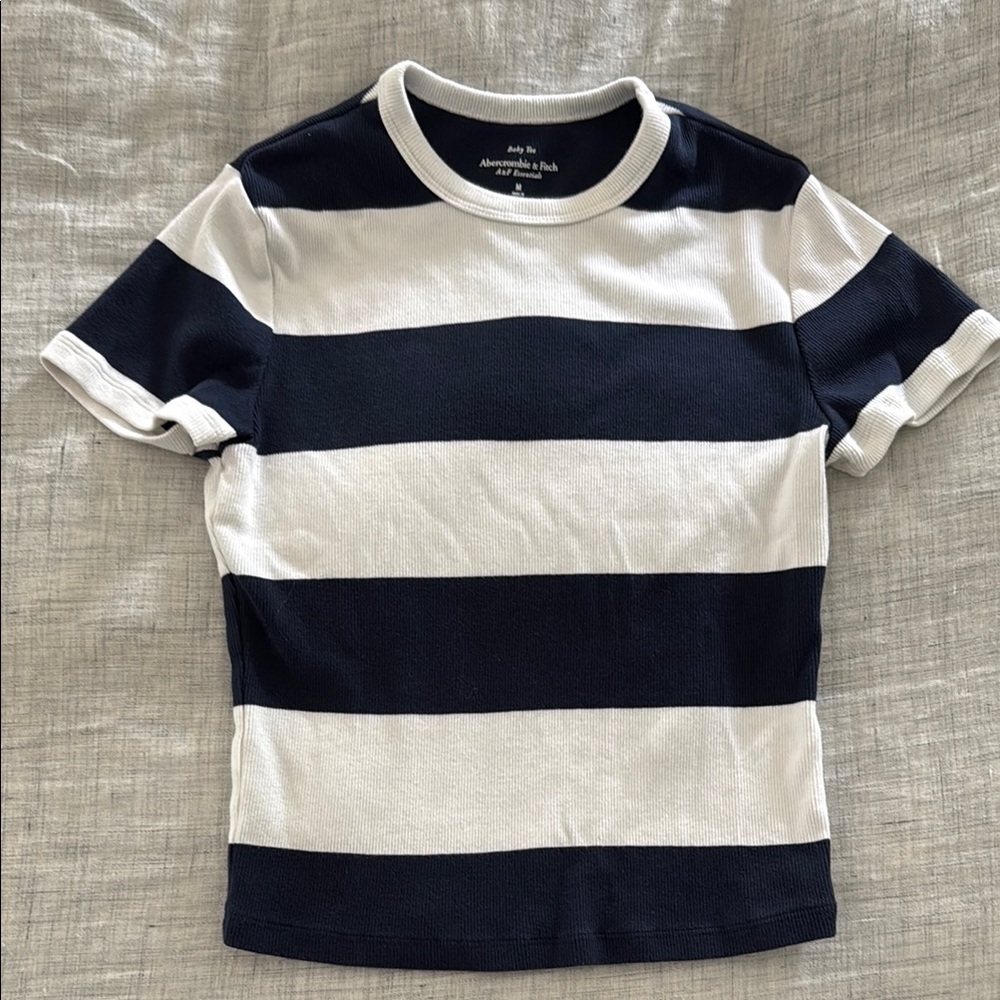 Abercrombie Women’s Nautical Stripe Short Sleeve Tee White Blue